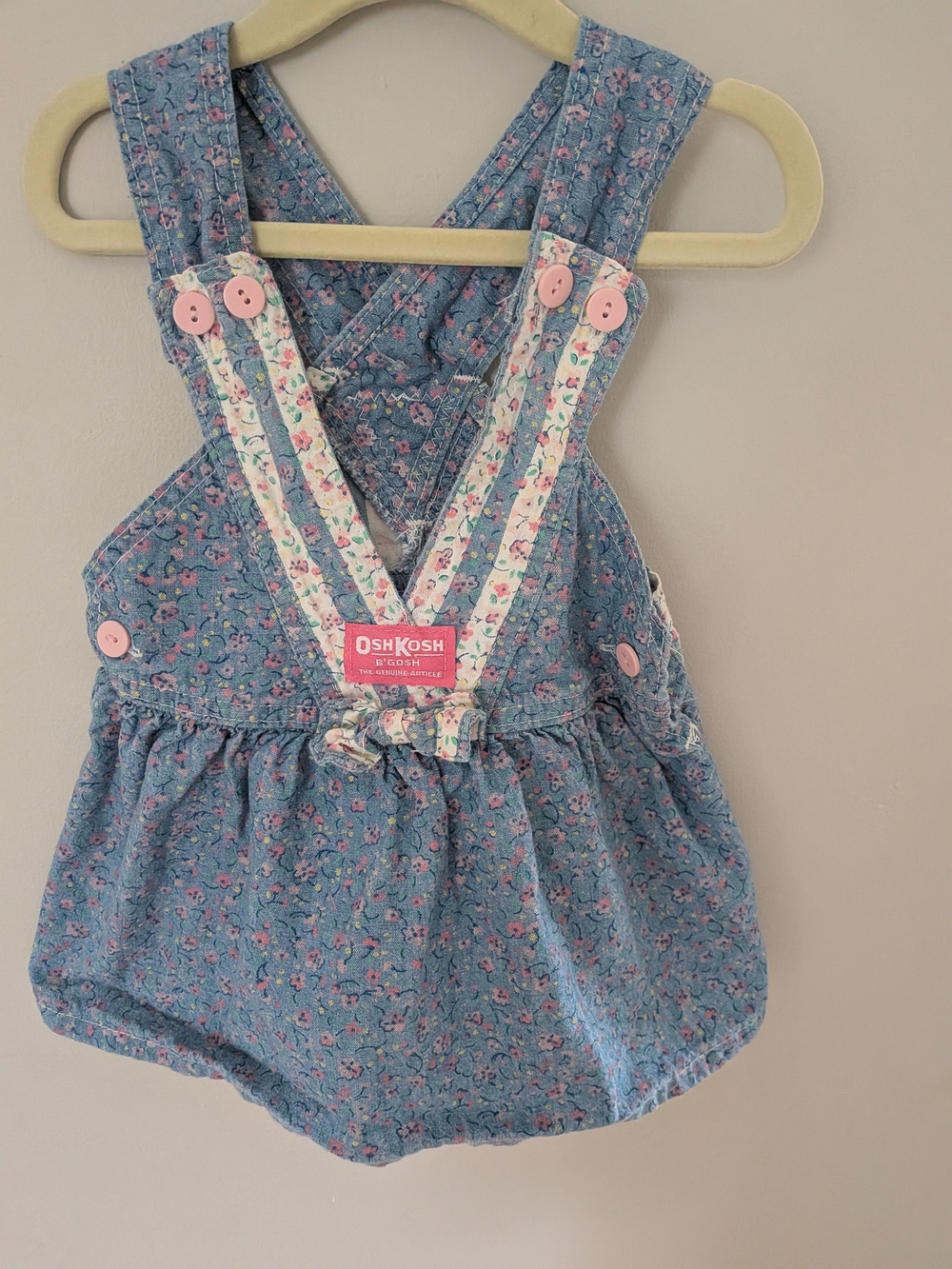 Vintage OshKosh B'gosh Blue Floral Girls' Overalls with Pink Accents